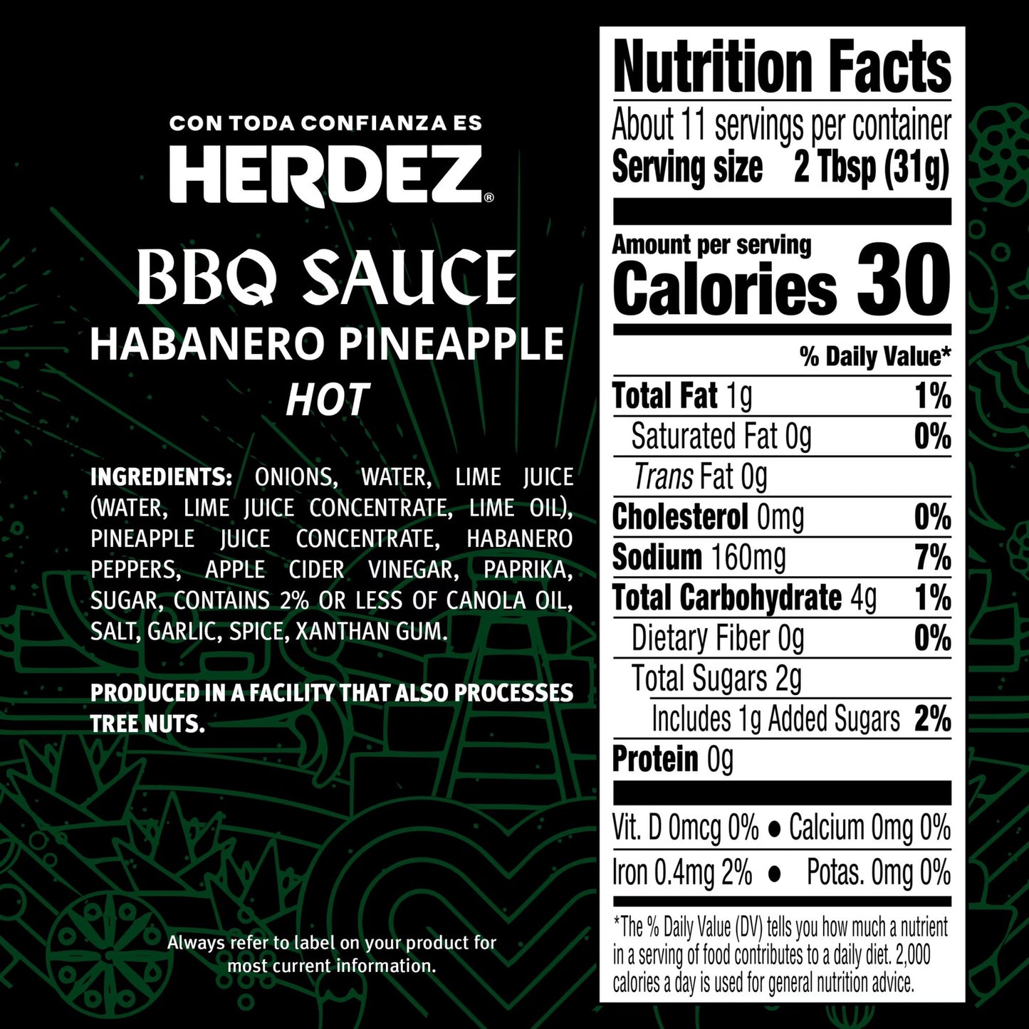 HERDEZ Habanero Pineapple Mexican-Style BBQ Sauce Hot, 12oz Glass Bottle