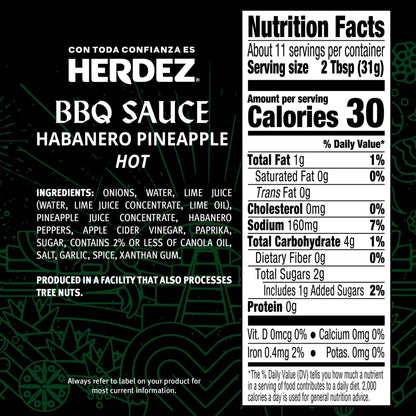 HERDEZ Habanero Pineapple Mexican-Style BBQ Sauce Hot, 12oz Glass Bottle
