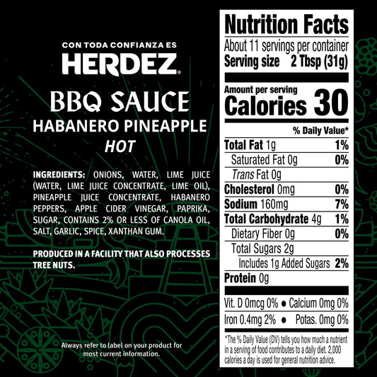 HERDEZ Habanero Pineapple Mexican-Style BBQ Sauce Hot, 12oz Glass Bottle