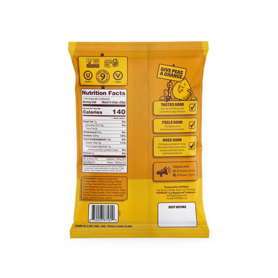 HIPPEAS Chickpea Tortilla Chips, Nacho Vibes, Gluten Free, 3g Protein, 1 oz, 21 Pack