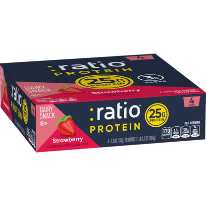 Ratio Yogurt Protein Cultured Dairy Snack, Strawberry, 25g Protein, 1 lb. 5.2 oz (4 Cups)