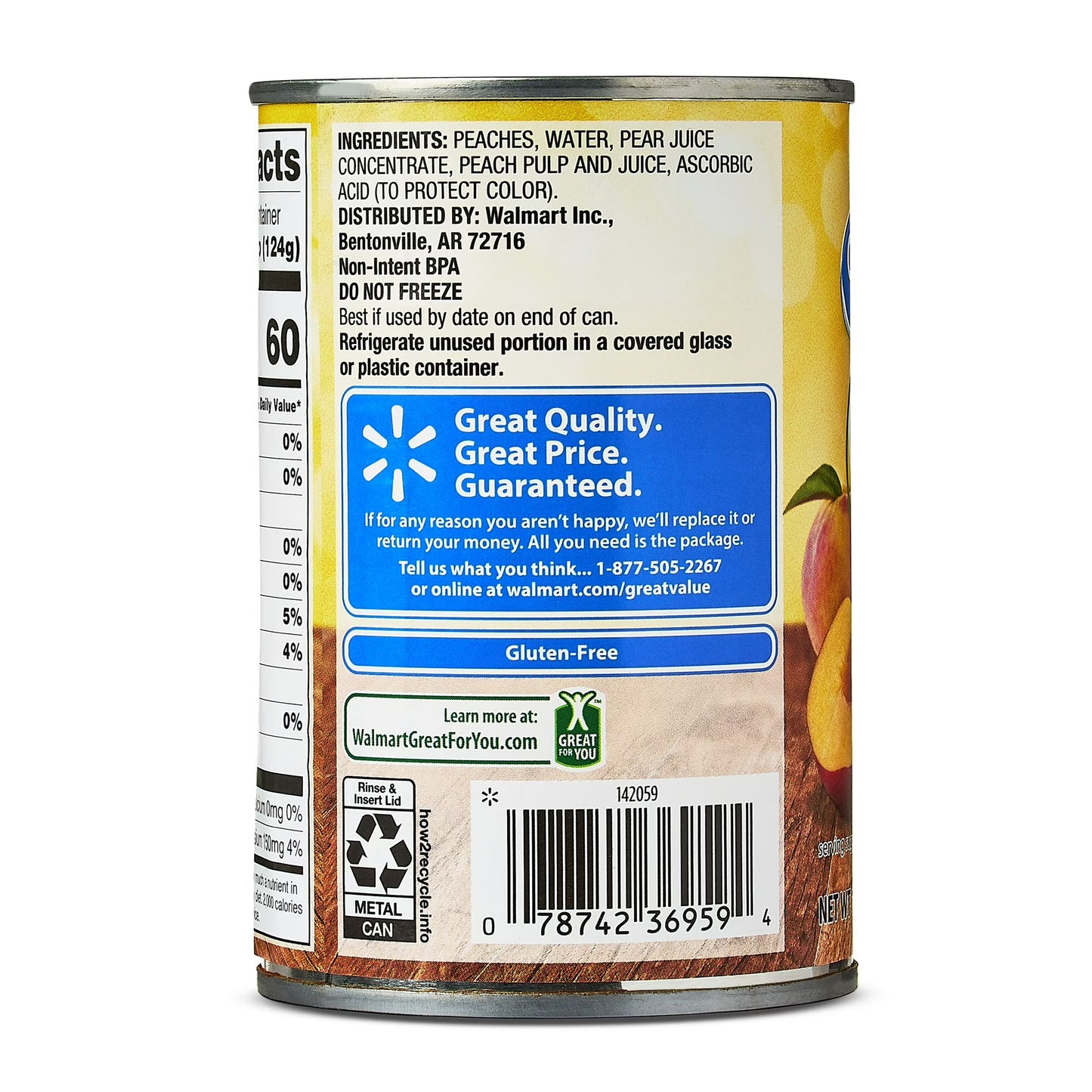 Great Value Sliced Yellow Cling Peaches in Juice, 14.75 oz Can