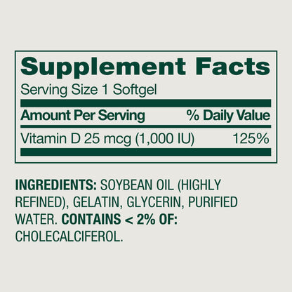 (3 pack) Spring Valley Vitamin D3 Softgels, 25 mcg (1000 IU), 450 Count, Supplement for Bone and Immune Health