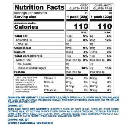 OREO Sandwich Cookies & CHIPS AHOY! Chocolate Chip Cookies Gluten Free Cookies Variety Pack, 20 Snack Packs