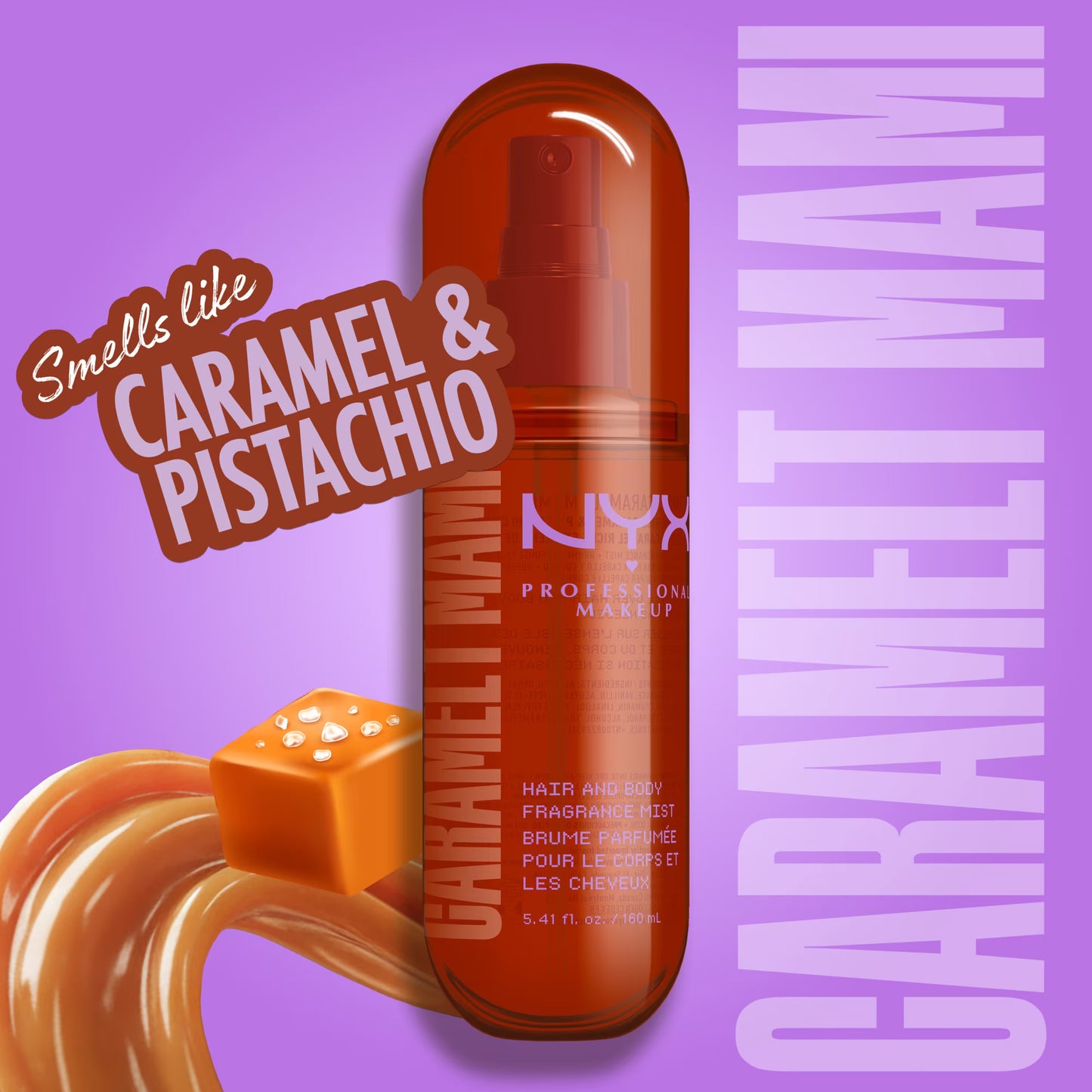 NYX Professional Makeup Fat Oil Caramel Pistachio Sweet Body Spray Hair Mist, Caramelt Mami, 5.4 fl oz