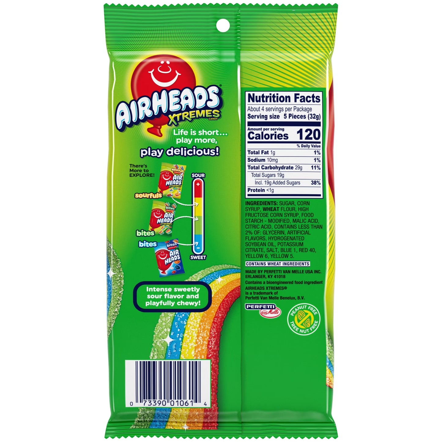 Airheads Xtremes Belts Chewy Candy, Rainbow Berry Fruit Flavor Artificially Flavored, 4.5 Ounces