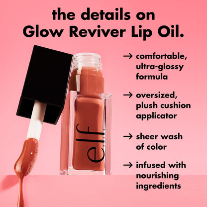 e.l.f. Glow Reviver Lip Oil, Pink Quartz, 0.25 fl. oz.