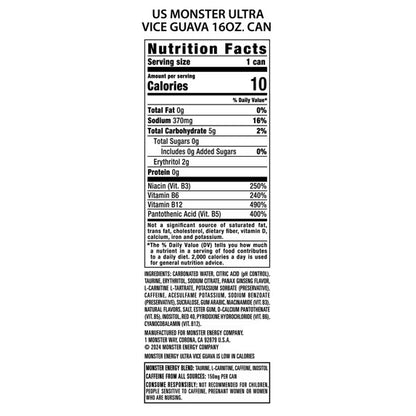 Monster Energy Ultra, Vice Guava, Sugar Free Energy Drink, 16 Fl Oz