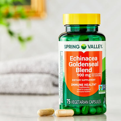 (3 pack) Spring Valley Echinacea Goldenseal Blend Dietary Supplement, 900 mg, 75 Vegetarian Capsules