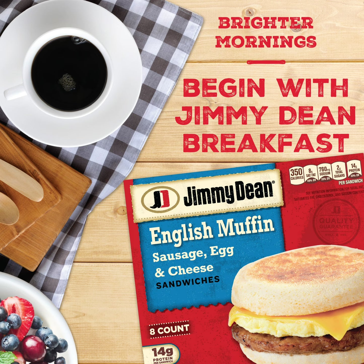 Jimmy Dean Frozen Breakfast Sandwich, Sausage Egg & Cheese English Muffin, 8 Count