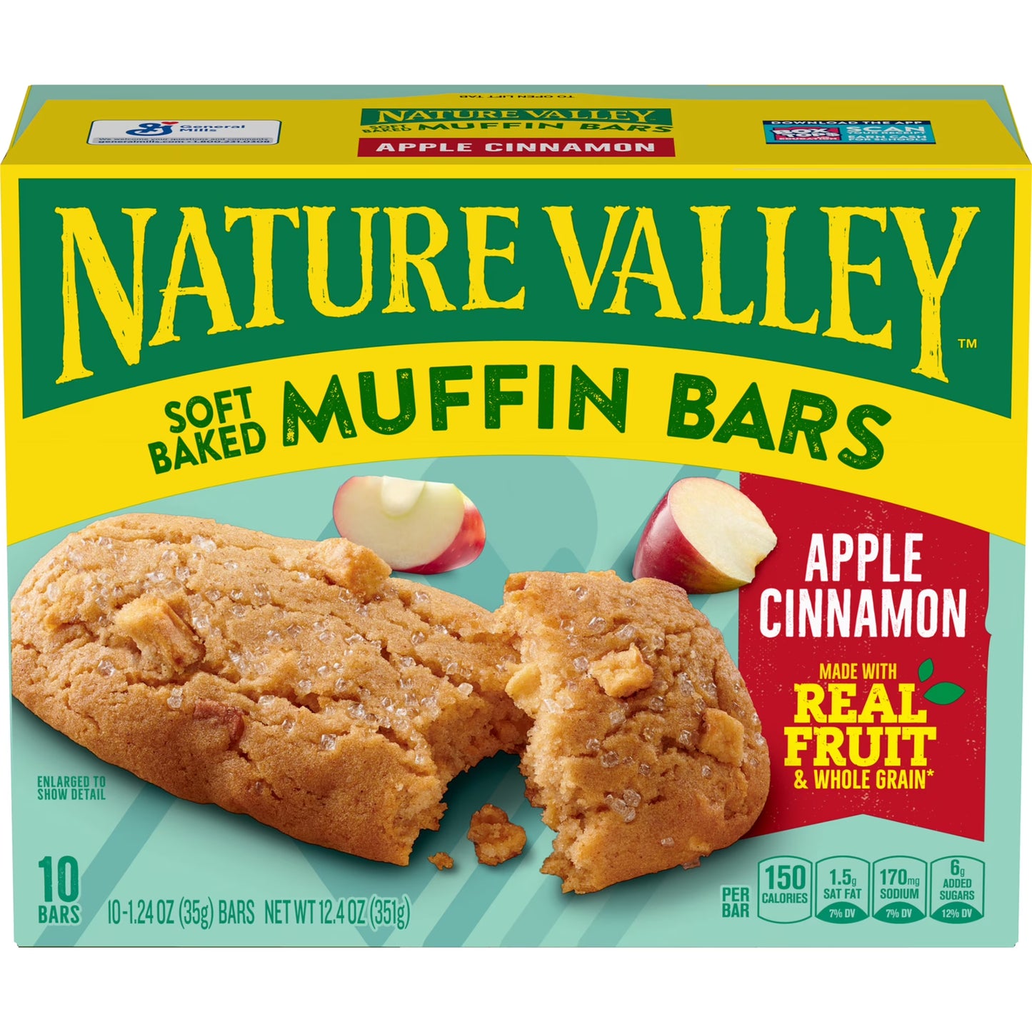 (6 pack) Nature Valley Soft Baked Muffin Bars, Apple Cinnamon, Snack Bars, 10 Bars, 12.4 oz