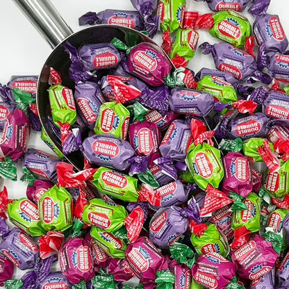 Dubble Bubble Assorted Fruit Flavor Gum - 1 Pound Bulk Bag of 3 Flavor Individually Wrapped Bubble Gum - Grape, Watermelon, Apple - Chewing Bubble Gum Holiday Candy(Approx. 70 Pieces)