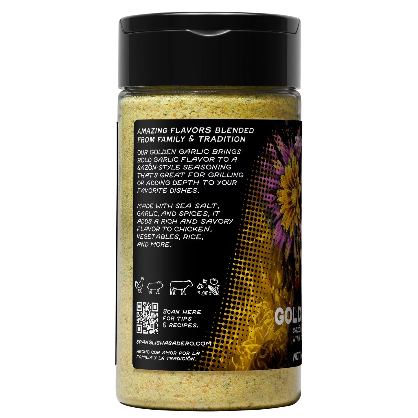 Spanglish Asadero Golden Garlic Seasoning Blend with Sea Salt and Garlic, 6.1 oz