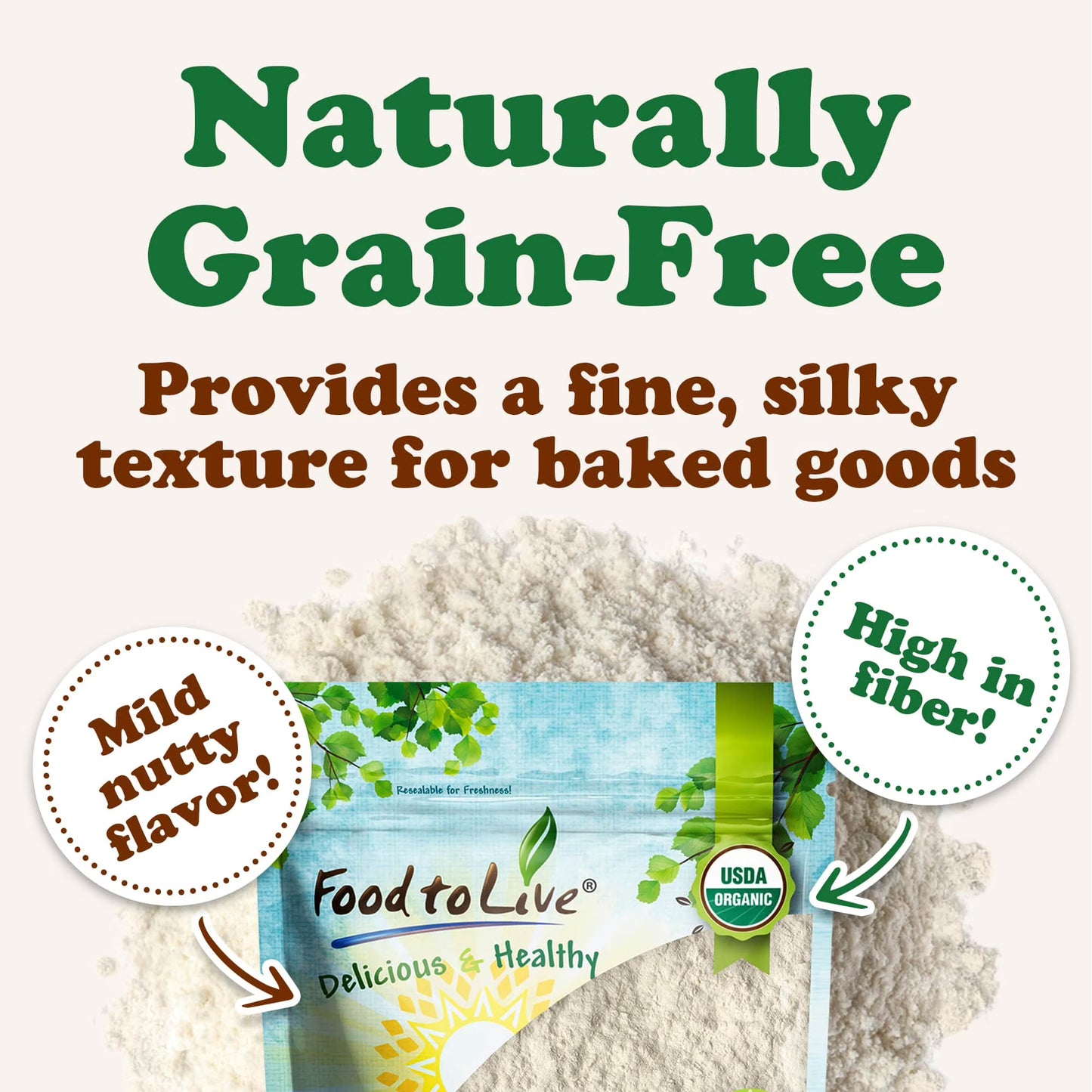 Organic Cassava Flour, 0.5 Pounds — Non-GMO, Vegan, Kosher — by Food to Live