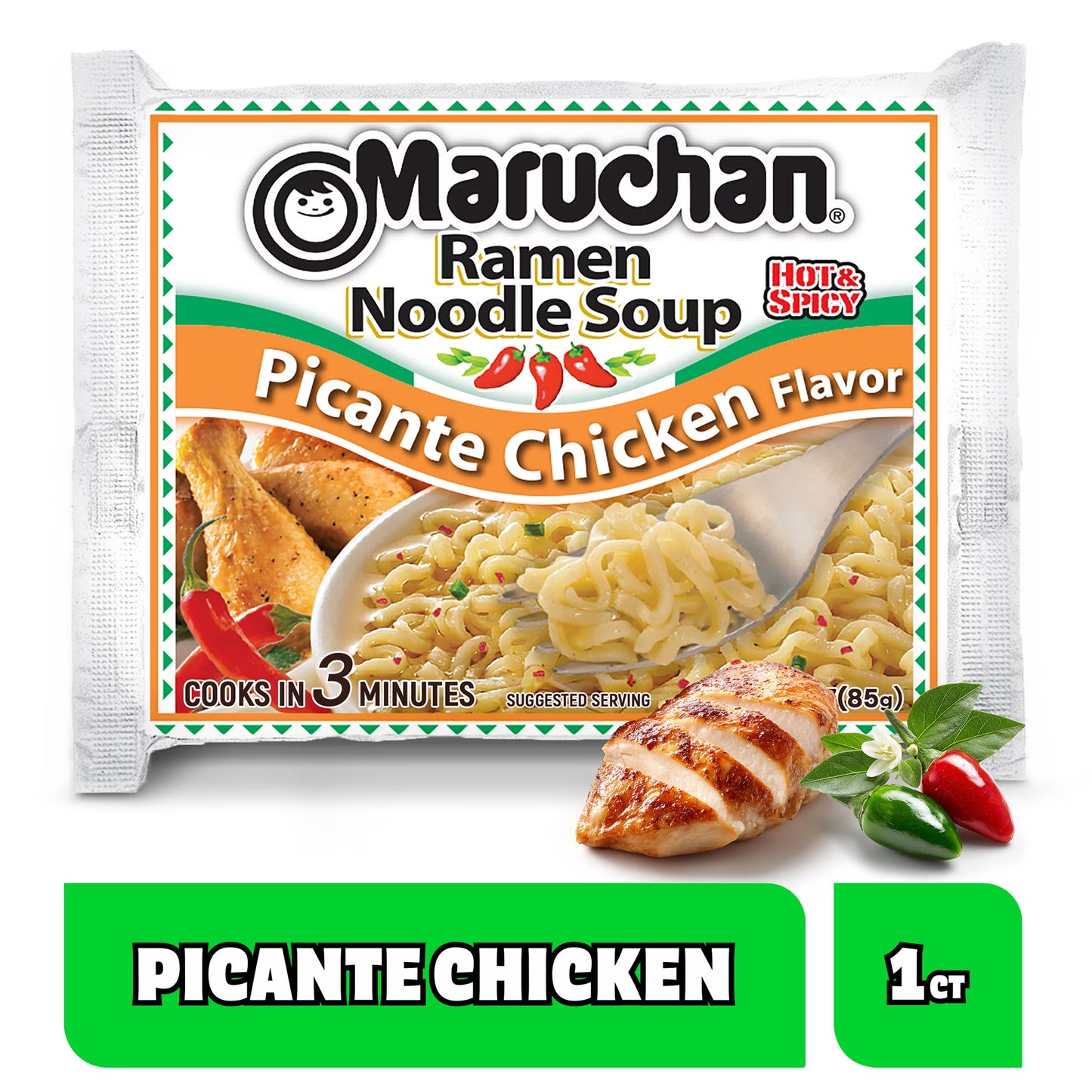 Maruchan Ramen Noodle Soup, Picante Chicken Flavor Instant Noodles, 3 oz