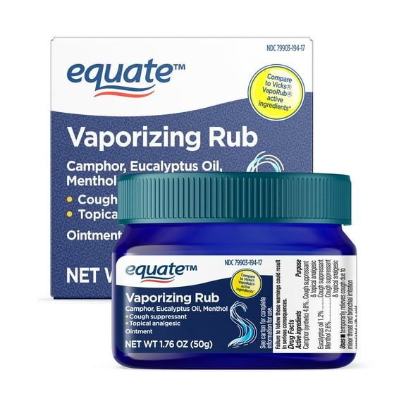 (4 pack) Equate Vaporizing Rub Topical Analgesic & Cough Suppressant Ointment, 1.76 oz, Compare to Vicks VapoRub Active Ingredients