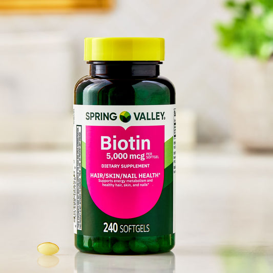 Spring Valley Biotin Dietary Supplement Softgels for Hair/Skin/Nails Health, 5,000 mcg, 240 Count