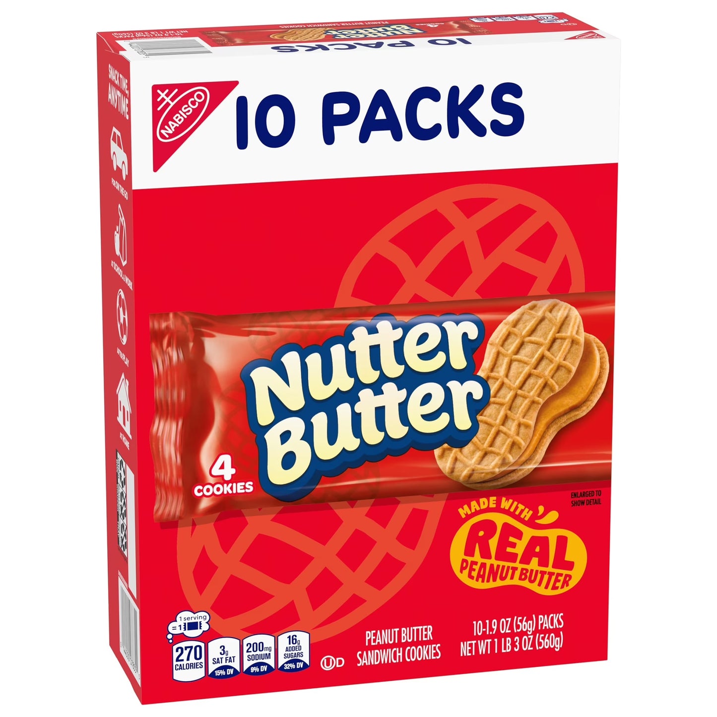 Nutter Butter Peanut Butter Sandwich Cookies, 10 Snack Packs (4 Cookies Per Pack)