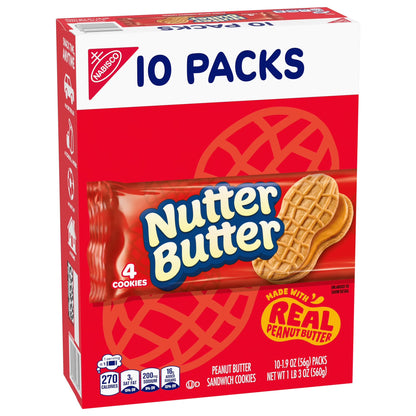 Nutter Butter Peanut Butter Sandwich Cookies, 10 Snack Packs (4 Cookies Per Pack)