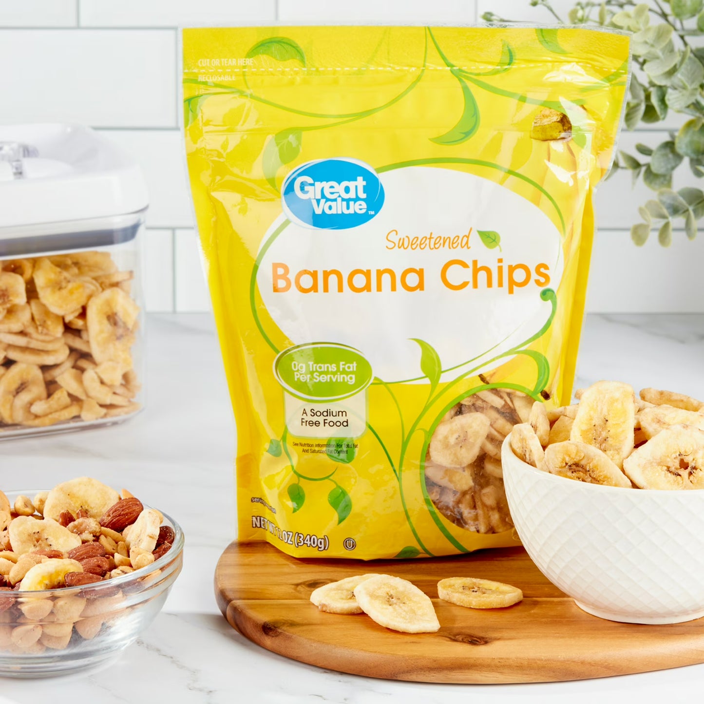 (4 pack) Great Value Sweetened Banana Chips, 12 oz