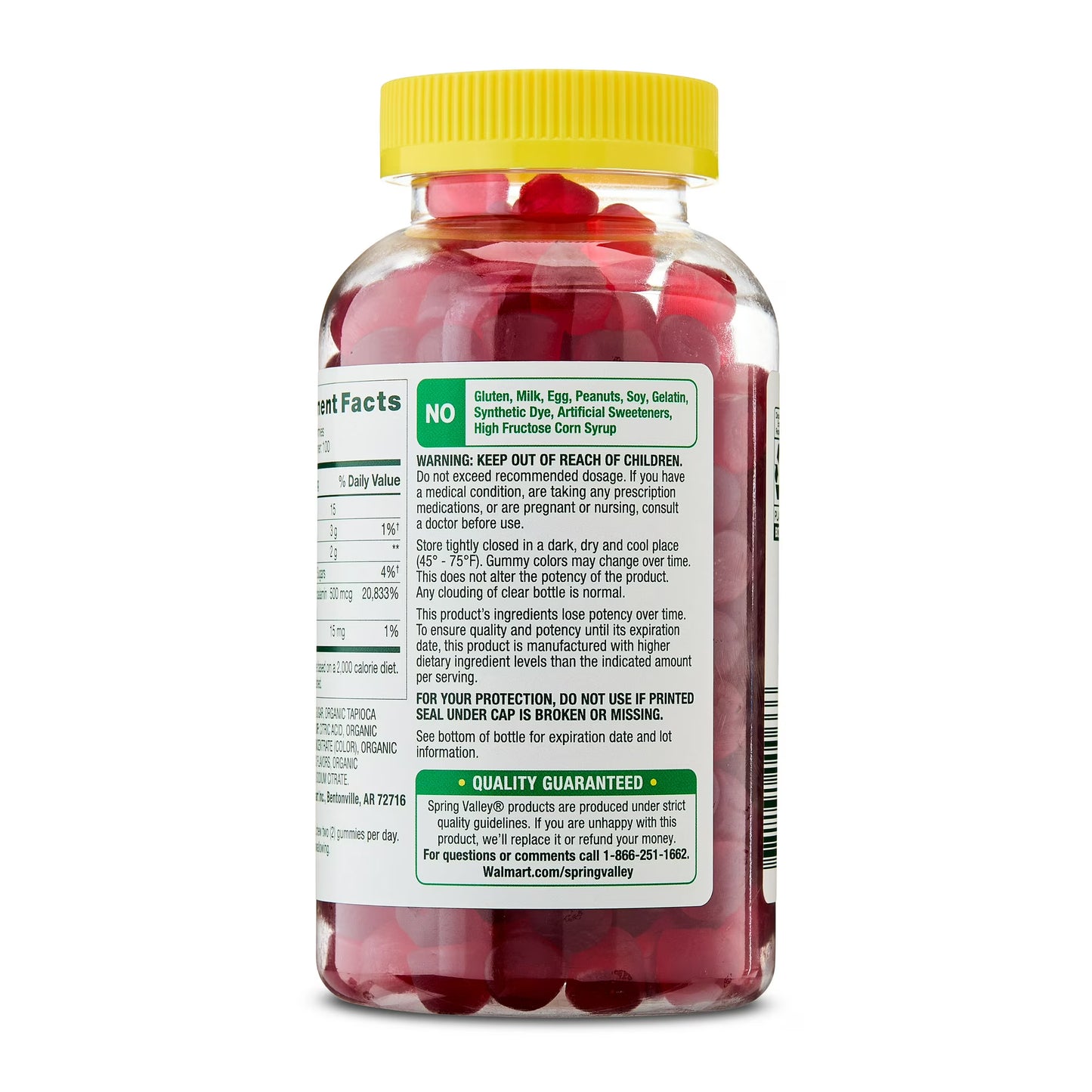 Spring Valley Vitamin B12 Supplement Vegetarian Gummies for Metabolism Support, Raspberry Flavor, 500 mcg, 200 Count