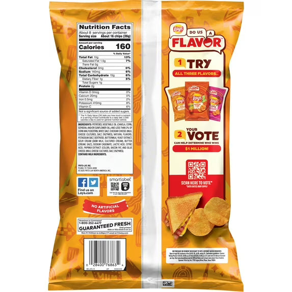 Lay's Potato Chips Bacon Grilled Cheese Flavored Snack Chips, 7.75 oz Bag