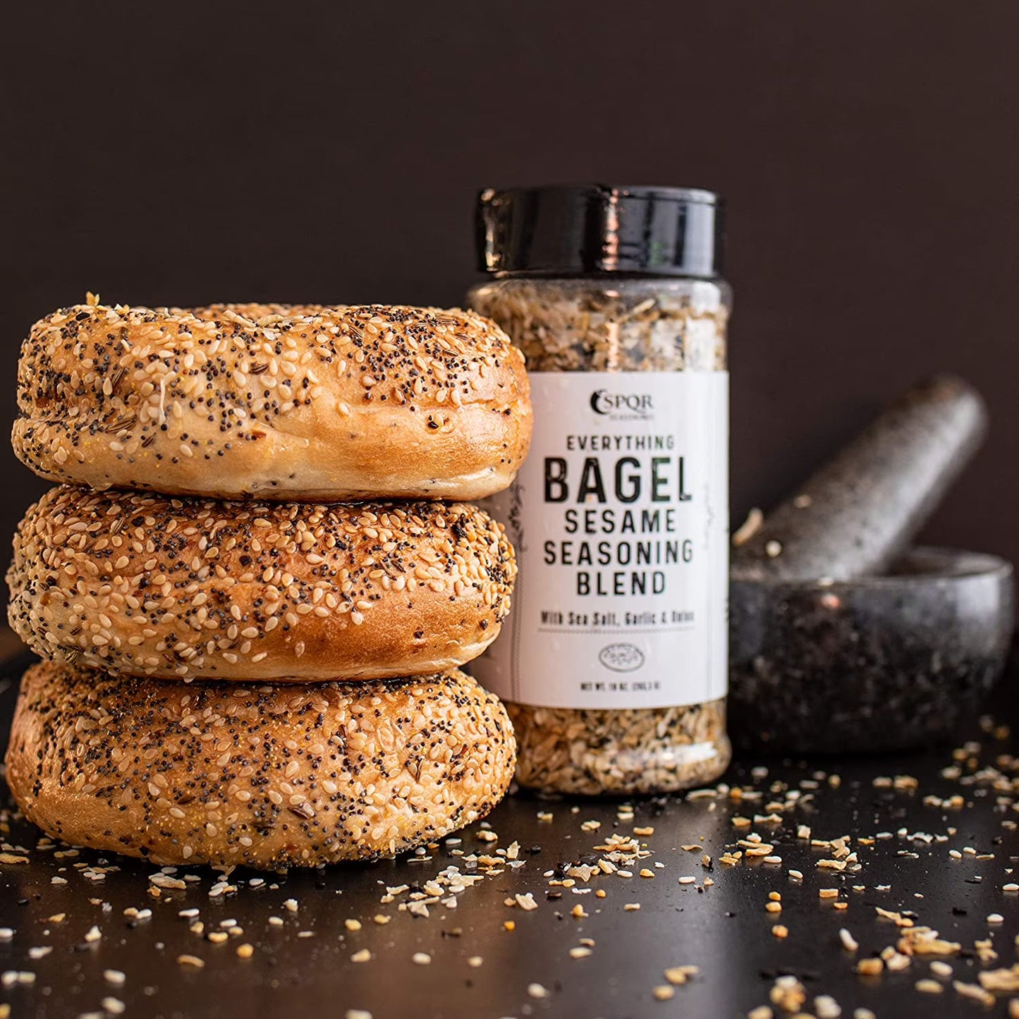Everything Bagel Seasoning Blend by SPQR Seasonings Original XL 10 oz. Jar Delicious Blend of Sea Salt and Mixed Spices