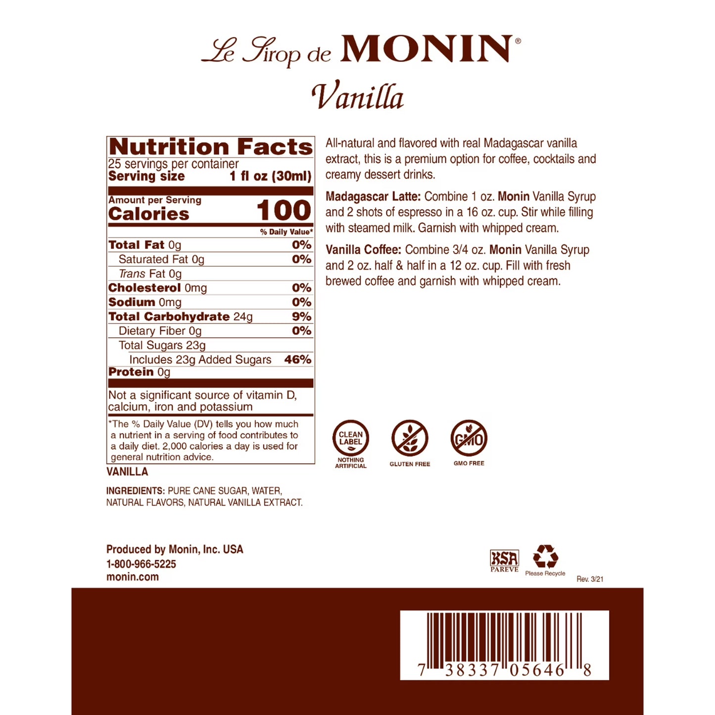 Monini Monin Syrup, 25.4 oz