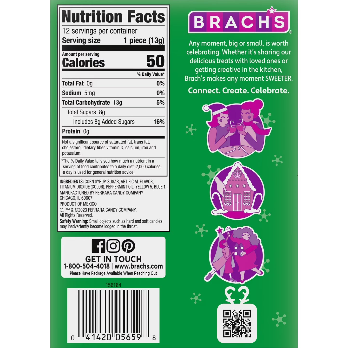 Brach's Wintergreen Christmas Candy Canes, Stocking Stuffers for Kids, Minty Twist on a Holiday Classic, Holiday Christmas Candy, 5.3 oz, 12ct Box