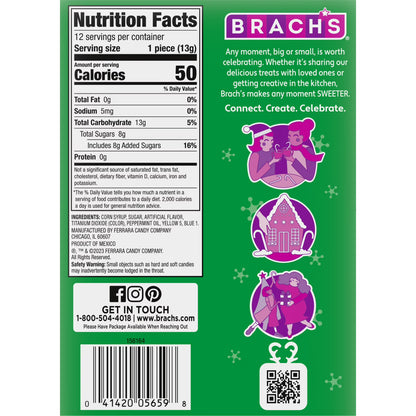Brach's Wintergreen Christmas Candy Canes, Stocking Stuffers for Kids, Minty Twist on a Holiday Classic, Holiday Christmas Candy, 5.3 oz, 12ct Box