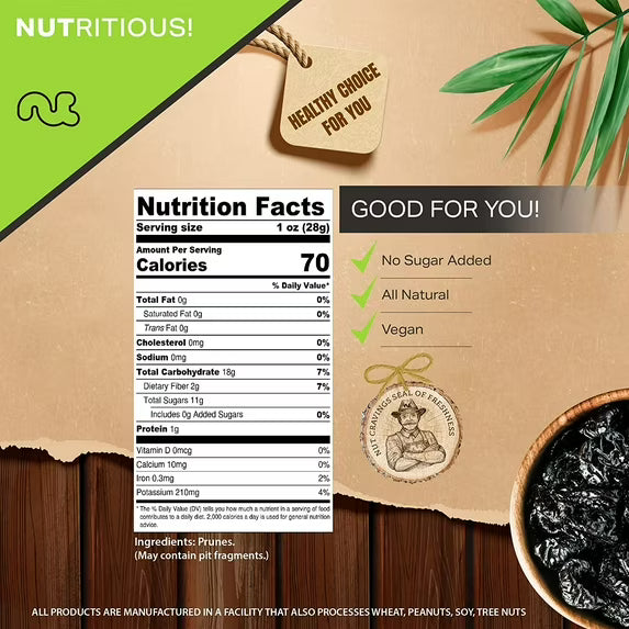 Nut Cravings Dried Prunes Pitted Unsweetened, Dry Plums No Sugar Added (16oz - 1 lbs)