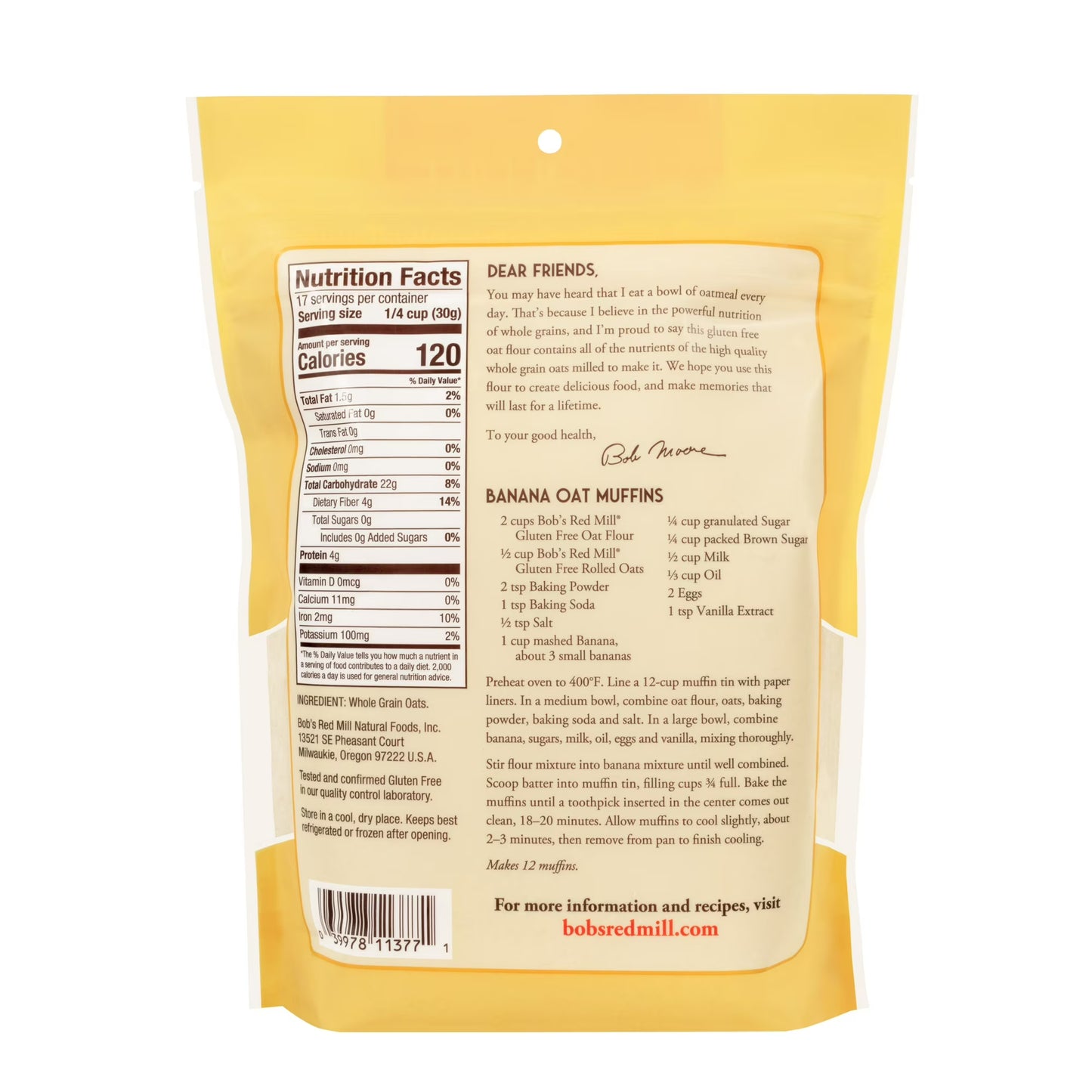 Bob's Red Mill, Gluten Free, Oat All - Purpose Flour, 18 oz Bag