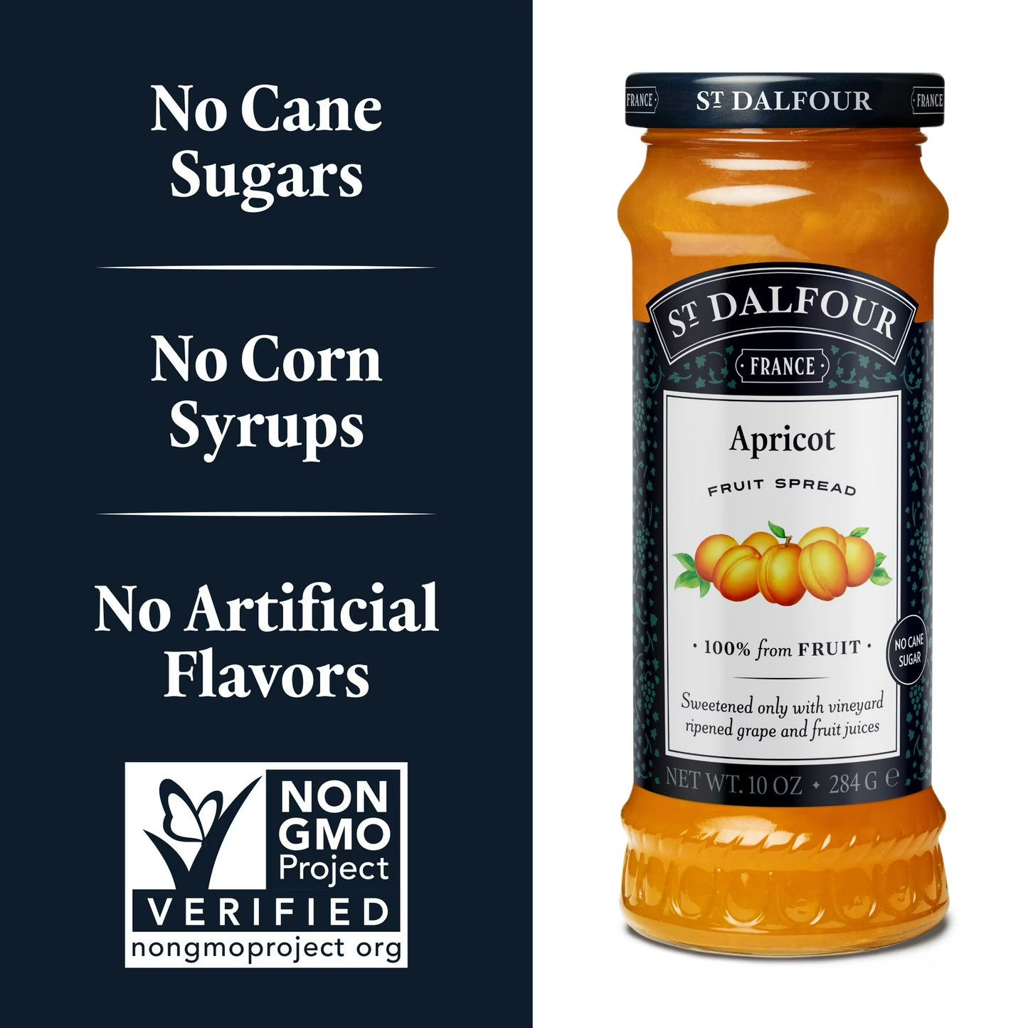 St Dalfour Apricot Fruit Spread, 100% from Fruit, Vegan & Gluten Free, 10 oz Jar