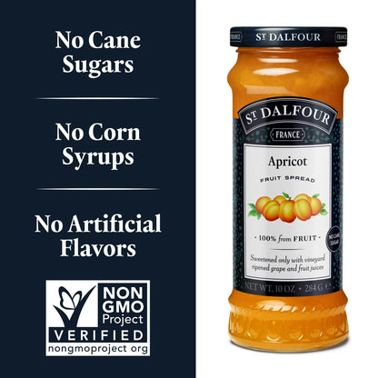 St Dalfour Apricot Fruit Spread, 100% from Fruit, Vegan & Gluten Free, 10 oz Jar