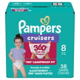 Pampers Diapers - Cruisers 360 degrees - Size 8, 38 Count, up to 100% Leakproof Fit, Designed for Active Babies, Pull On Diaper, EZ Off Tabs Designed for Easy Changes
