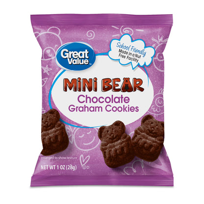 (3 pack) Great Value Mini Bear Chocolate Graham Cookies, 1 oz, 10 Count