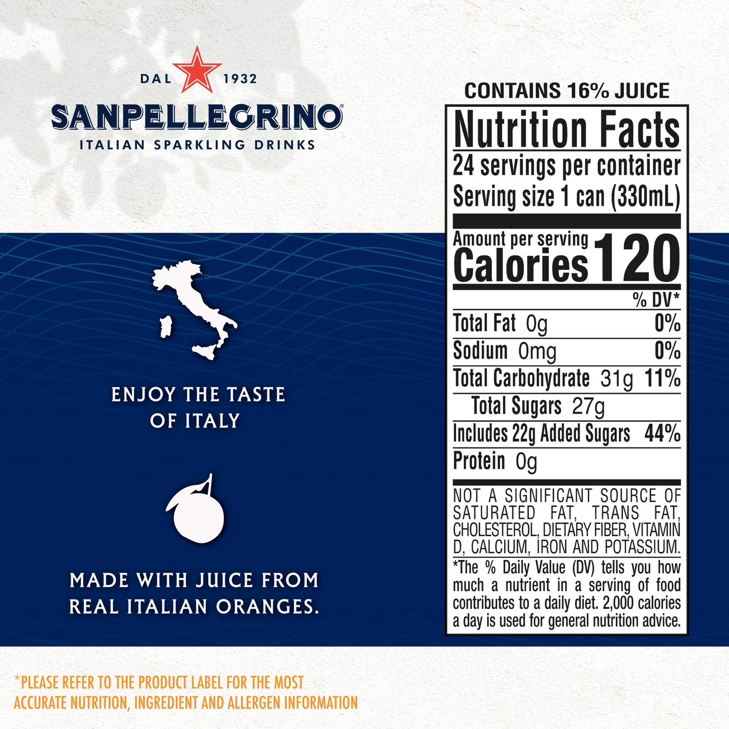 SanPellegrino Soda Italiana Sparkling Orange, 24 Pack Cans