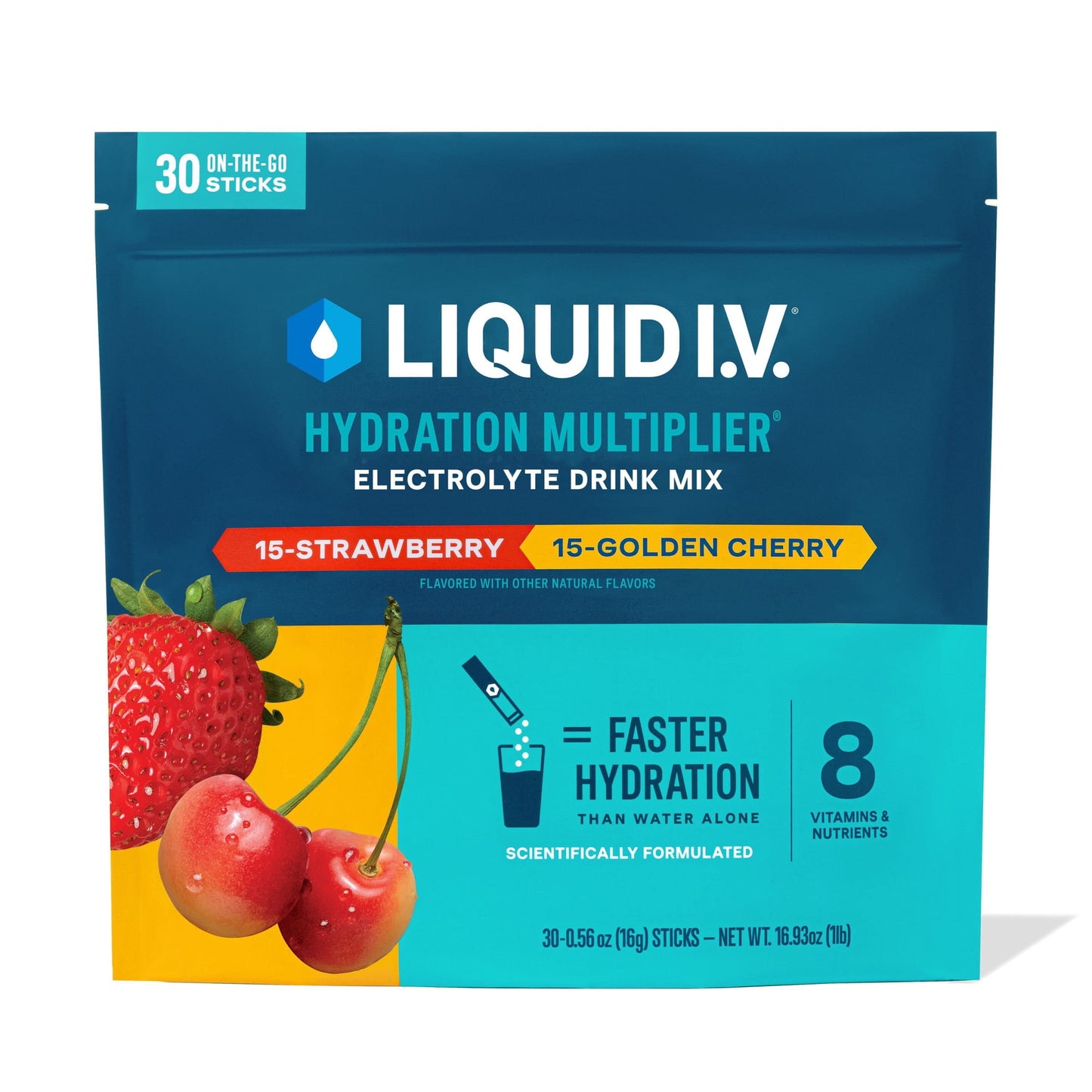 Liquid I.V. Hydration Multiplier Electrolyte Powder Variety Pack, Strawberry and Golden Cherry, 30 pk.
