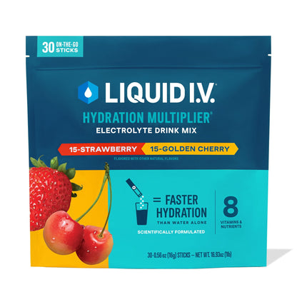 Liquid I.V. Hydration Multiplier Electrolyte Powder Variety Pack, Strawberry and Golden Cherry, 30 pk.