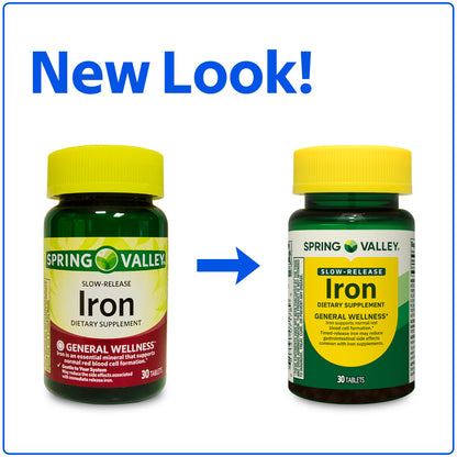 Spring Valley Slow Release Iron General Health & Wellness Dietary Supplement Tablets, 45 mg, 30 Count