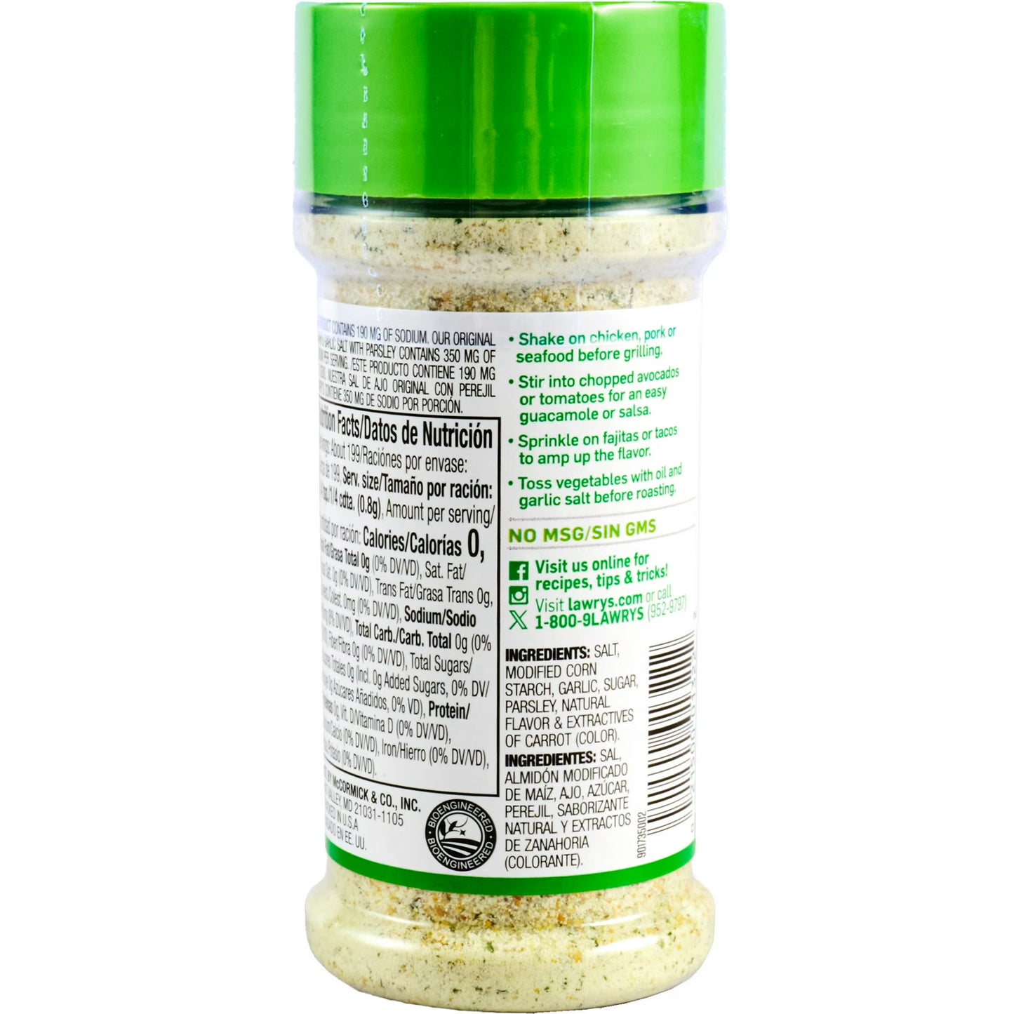 Lawry's Kosher 25% Less Sodium Garlic Salt With Parsley, 5.62 oz Bottle