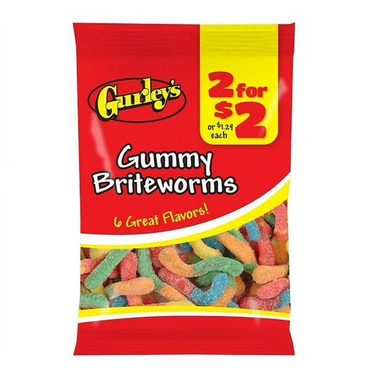 Gurley's Gummi Briteworms, Neon-Colored, Tangy Gummy Worms (Pack of 12)