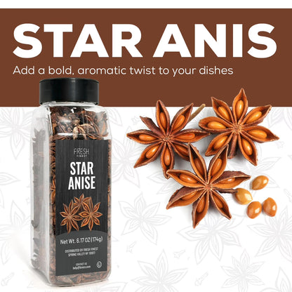 Whole Star Anise 6.17oz - Star Anise Whole - All-Natural, Non-GMO, Gluten-Free, Kosher - Perfect for Baking, Cooking, and Tea