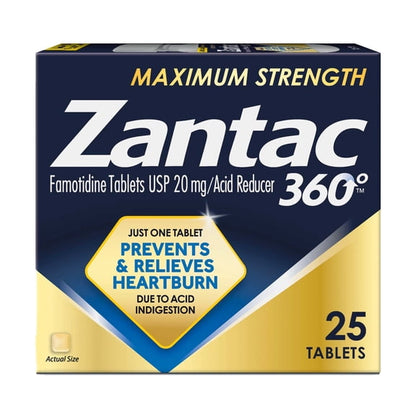 Zantac 360 Maximum Strength Tablets, 25 Count, Heartburn Prevention and Relief, 20 mg Tablets