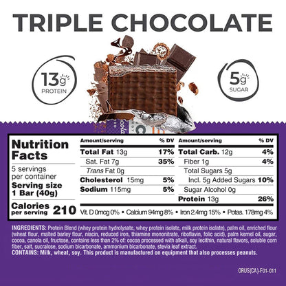 Power Crunch Protein Energy Bars, Triple Chocolate 1.4 oz, 5 Count Carton