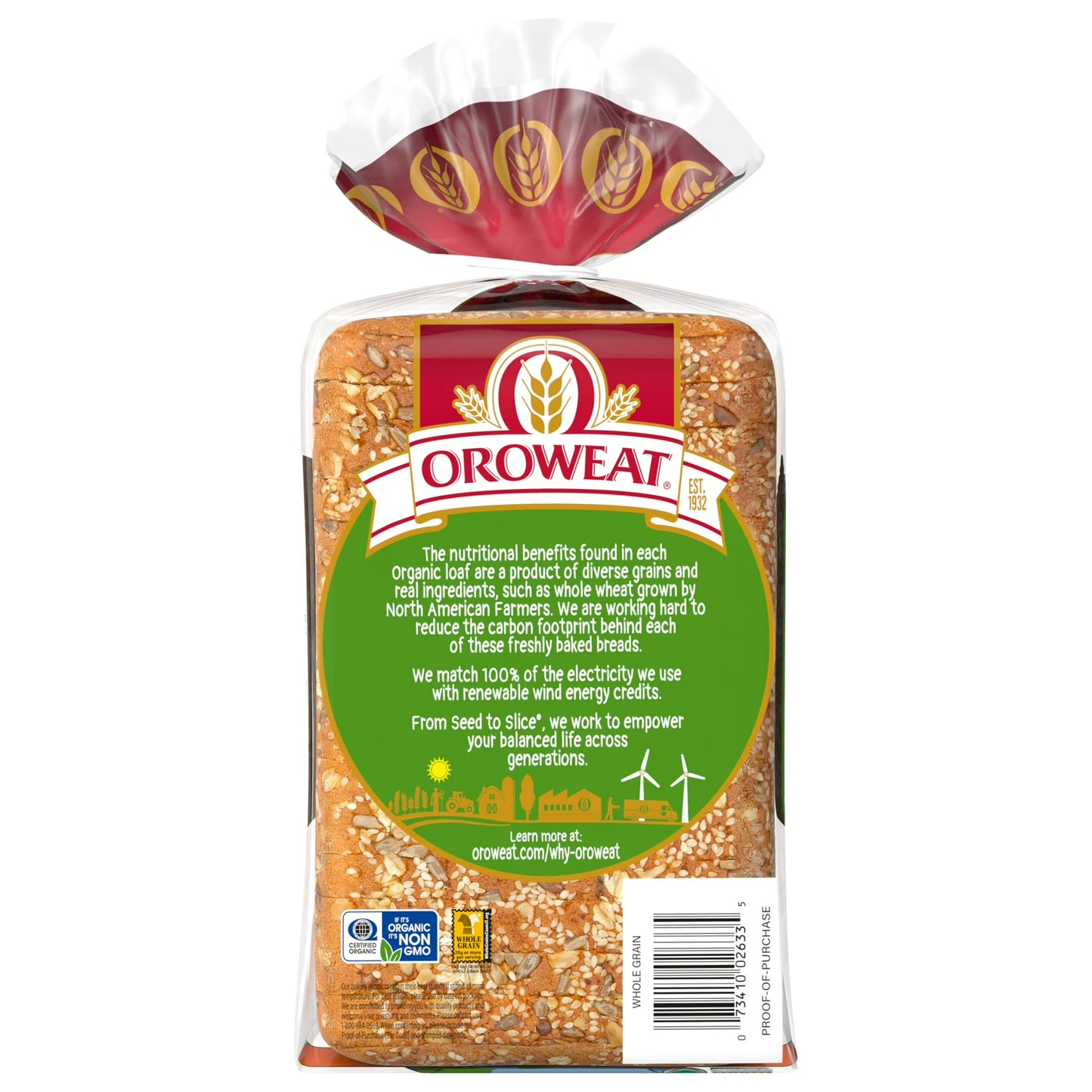 Oroweat Organic 100% Whole Grain Bread, 27 oz, Wheat Bread, Bag