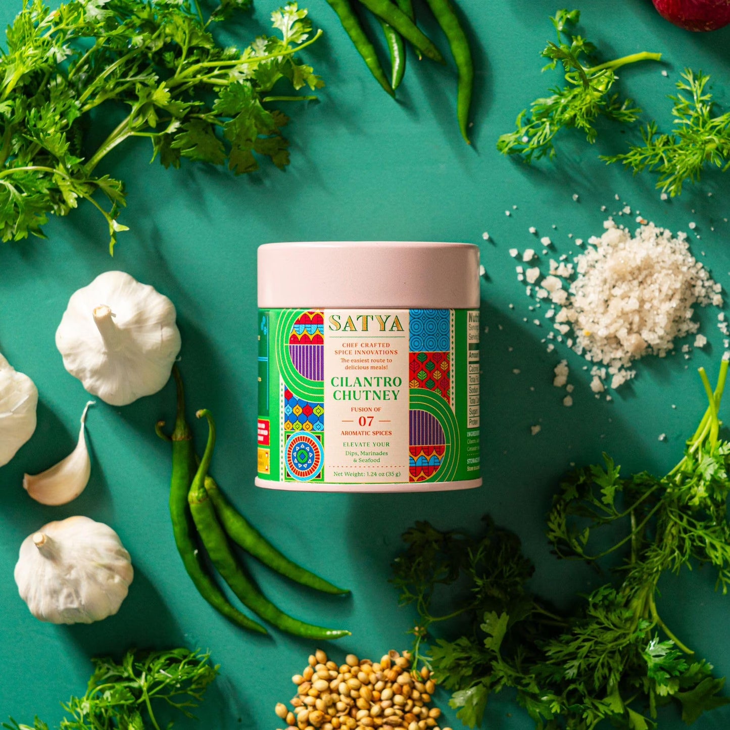 Satya Blends, Cilantro Seasoning 1.24oz, Herby Citrus, Multipurpose for Dips Marinades Seafood Vegetables Sauce
