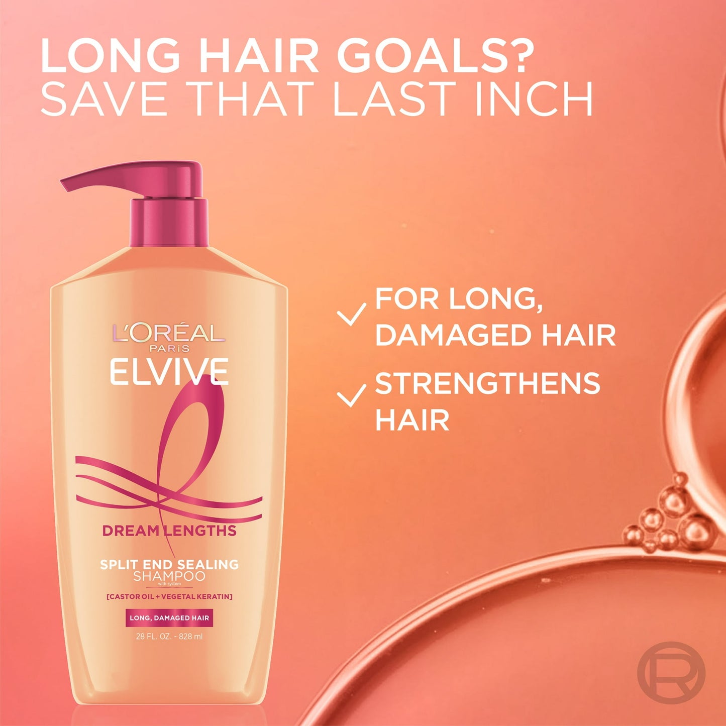 L'Oreal Paris Elvive Dream Lengths Restoring Shampoo, Pump, 28 fl oz