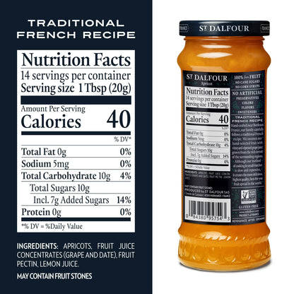 St Dalfour Apricot Fruit Spread, 100% from Fruit, Vegan & Gluten Free, 10 oz Jar