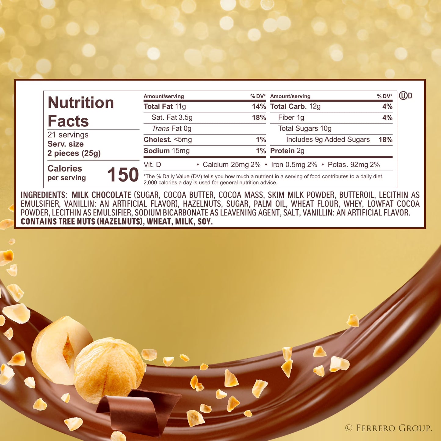 Ferrero Rocher Gourmet Hazelnut Milk Chocolate Gift Box, 24 Individually Wrapped Chocolates, 10.6 oz
